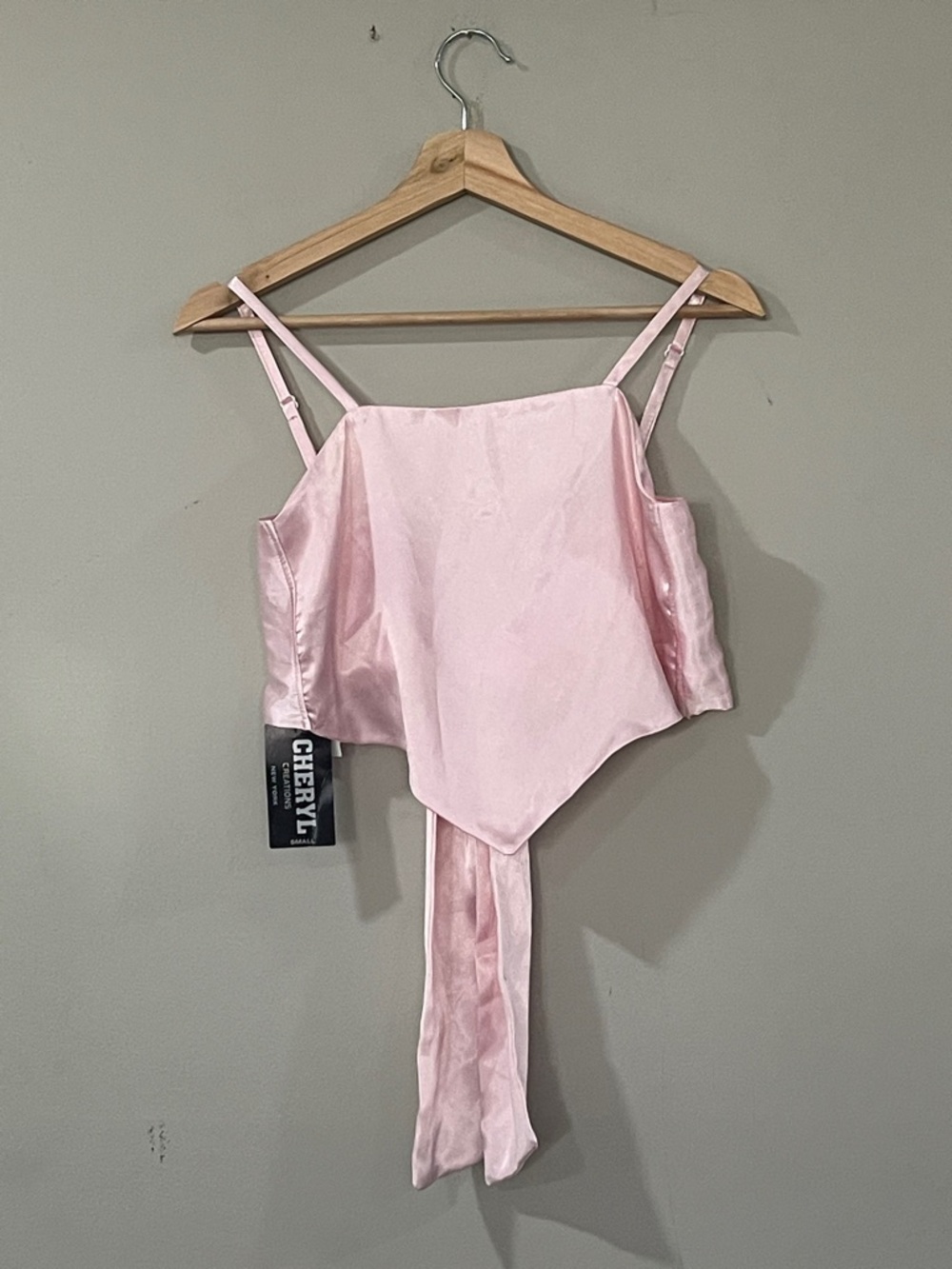 Cheryl Creations Pink Satin Handkerchief Cami with Tie Detail